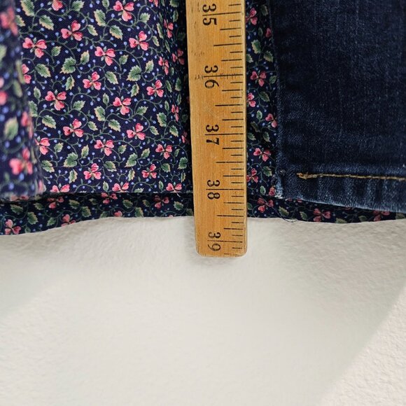 Upcycled Blue Denim Jeans Bohemian Maxi Skirt Sz 12 Hand Sewn With Floral Panels - Picture 9 of 12